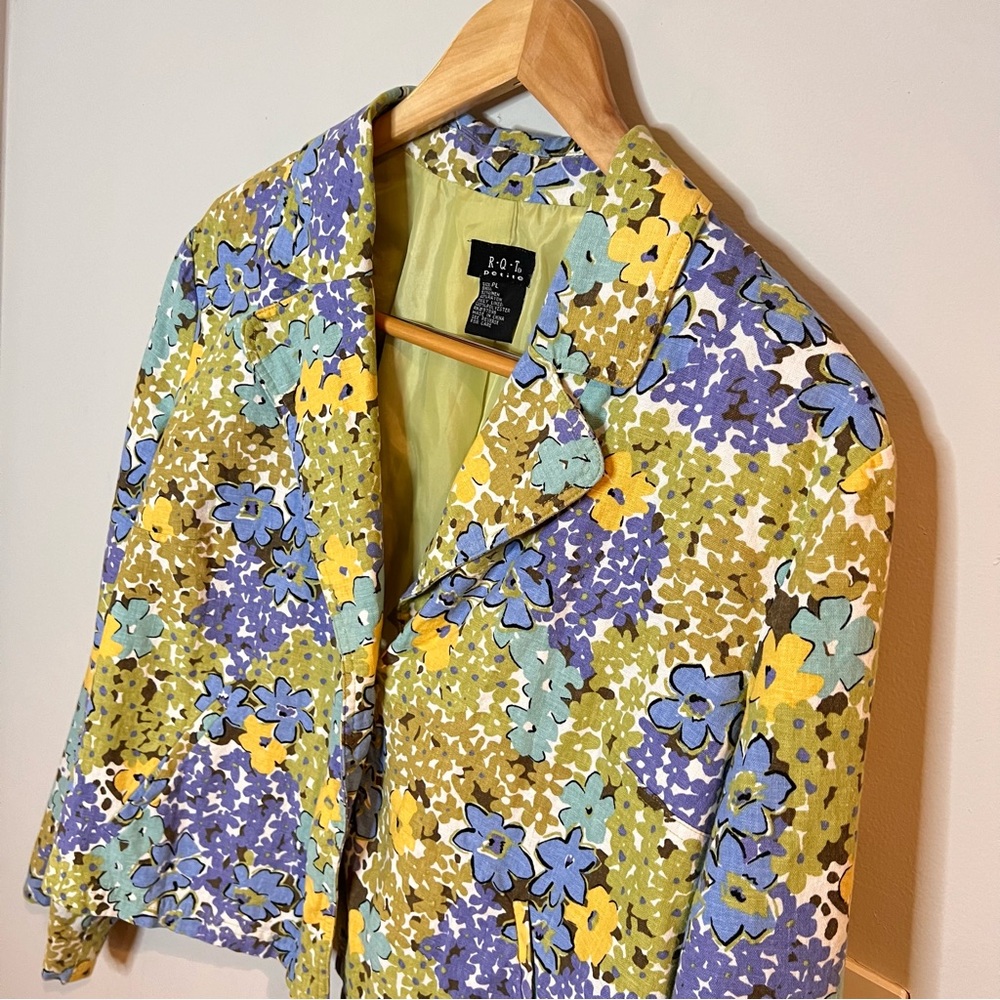 VINTAGE | 90s/Y2K colorful floral print linen cropped blazer jacket - Picture 2 of 10